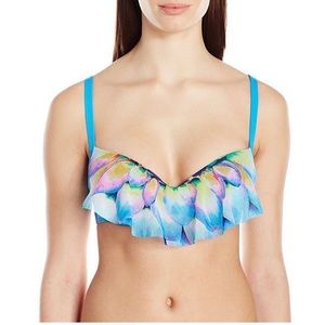 Coco Reef Floral Ruffle Cruise 32/34 DD built in Bra Bikini Top Bright Blue